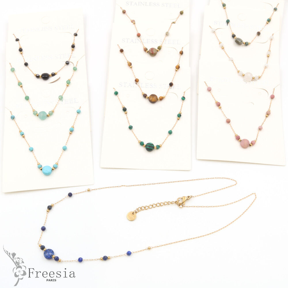 Collier acier et pierre naturelle - 10134