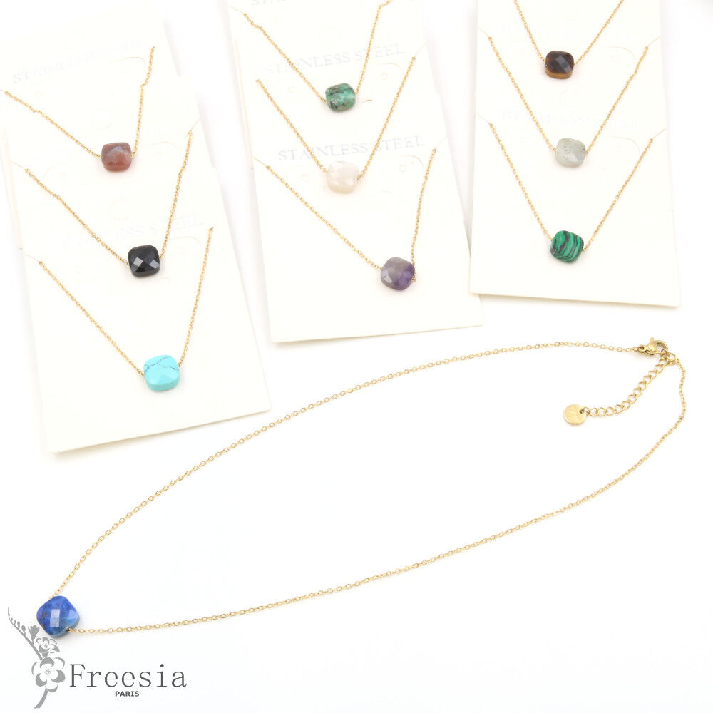 Collier acier et pierre naturelle - 10135