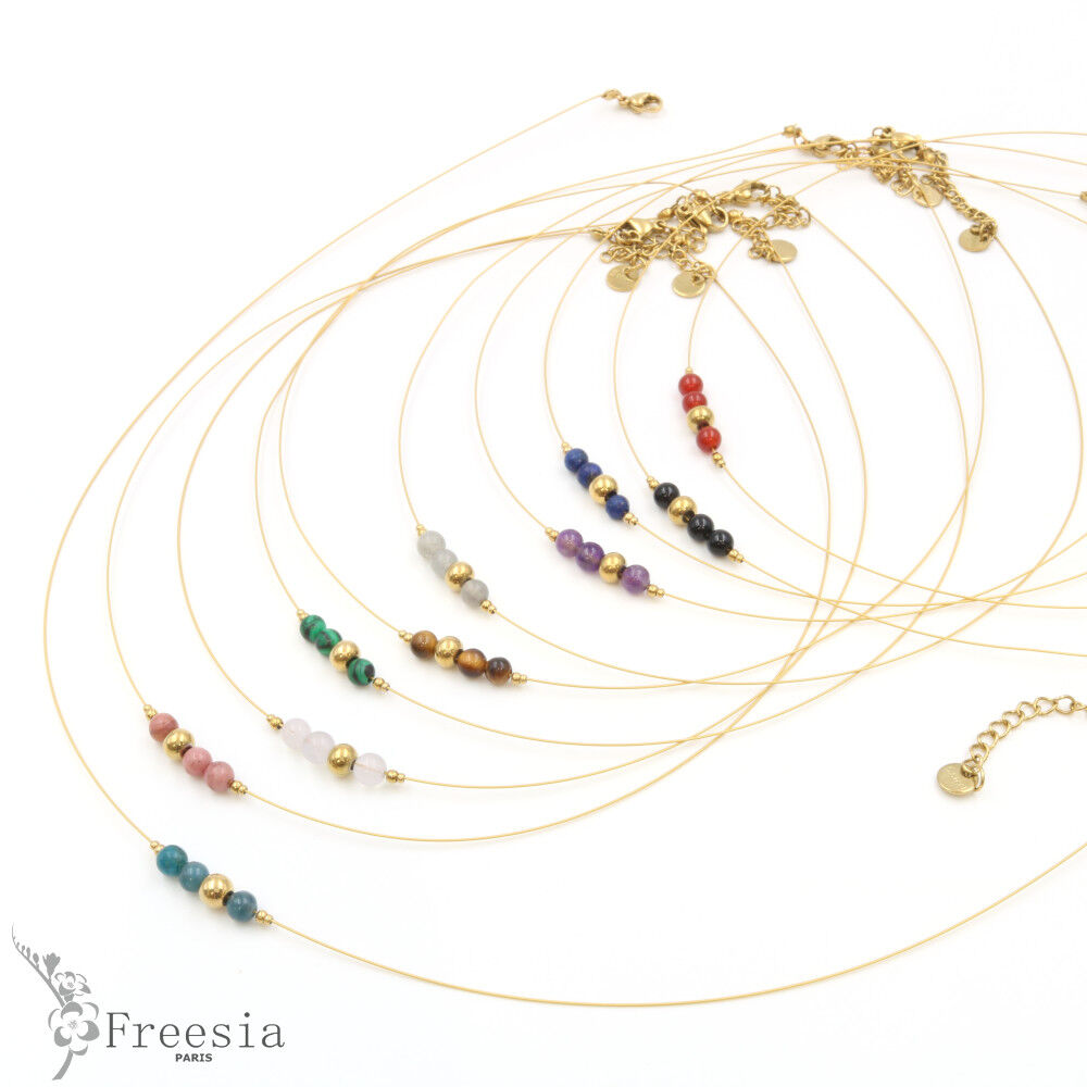 Collier acier et pierre naturelle - 10136