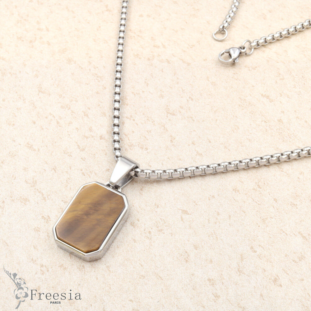 Collier homme pierre naturelle et acier - 10155