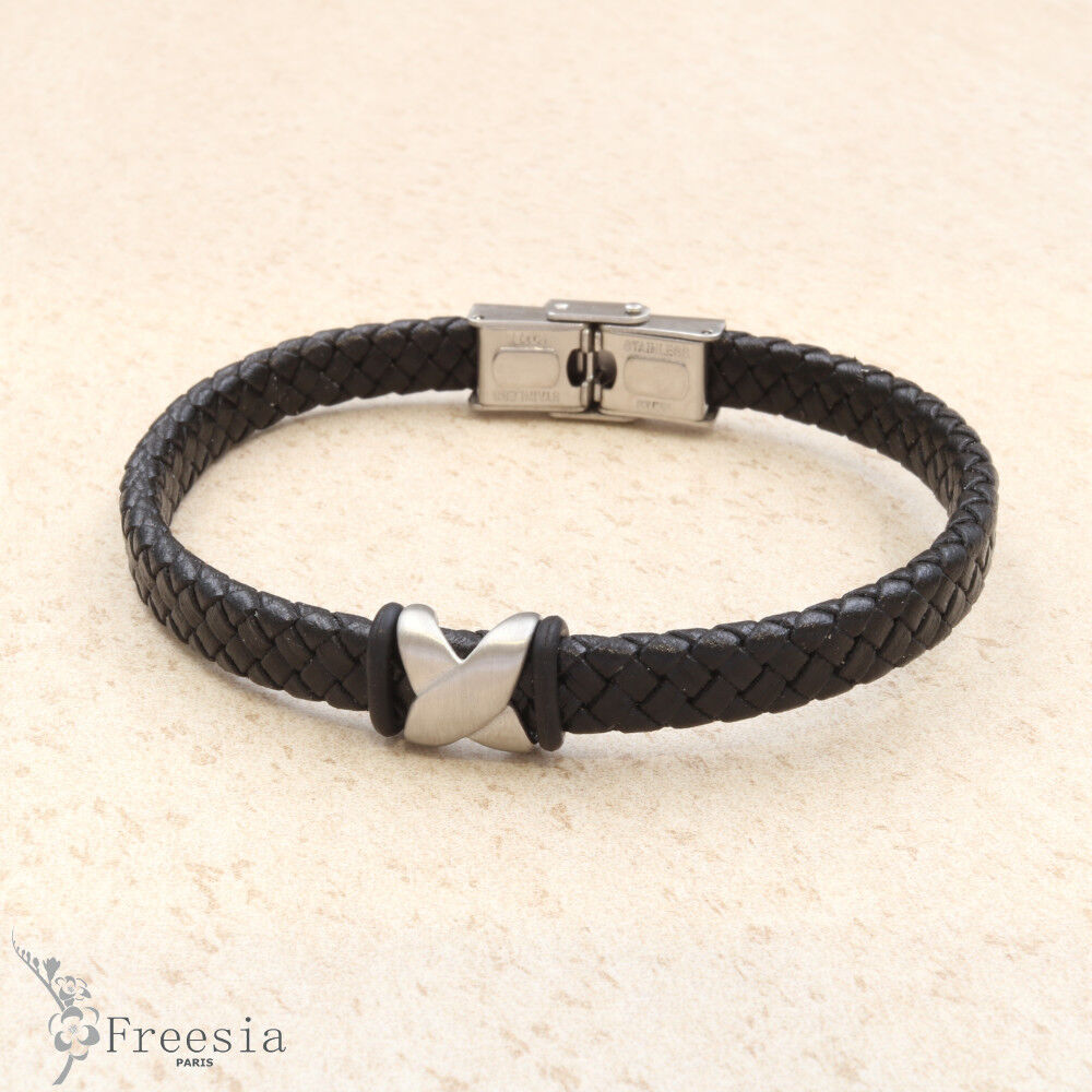 Bracelet homme cuir et acier - 10279