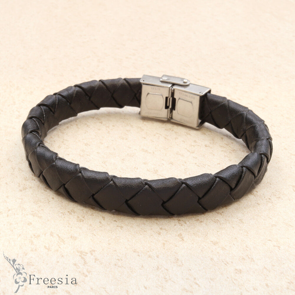 Bracelet homme cuir et acier - 10286