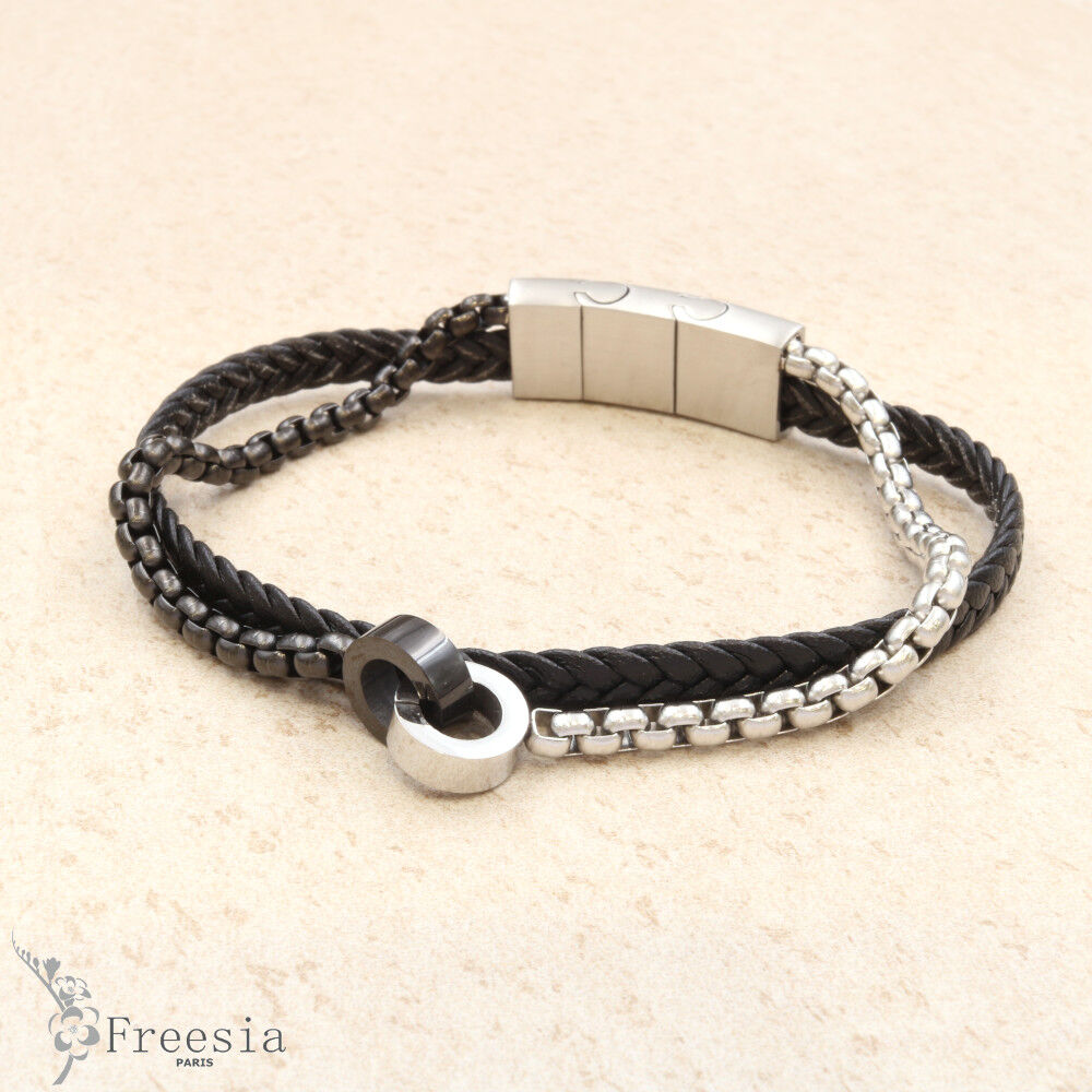 Bracelet homme cuir et acier - 1028801