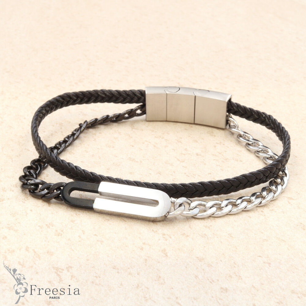 Bracelet homme cuir et acier - 1028802