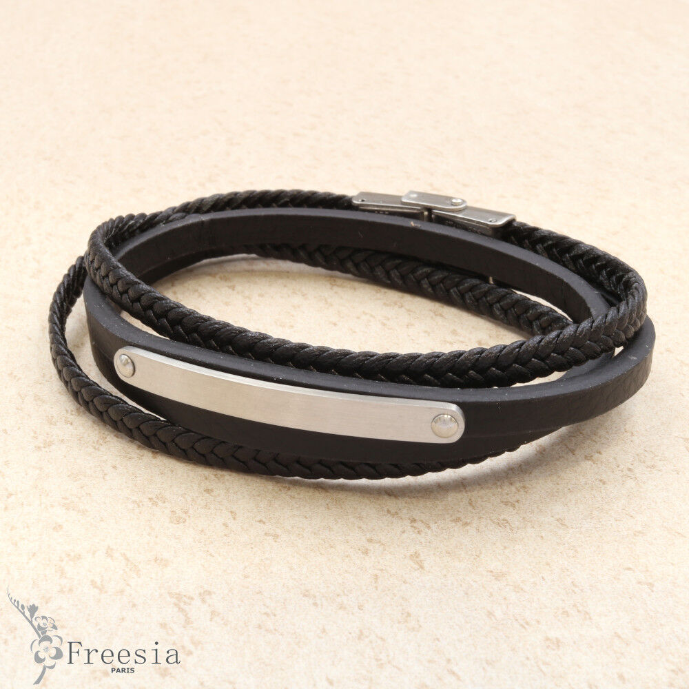 Bracelet homme cuir et acier - 10290