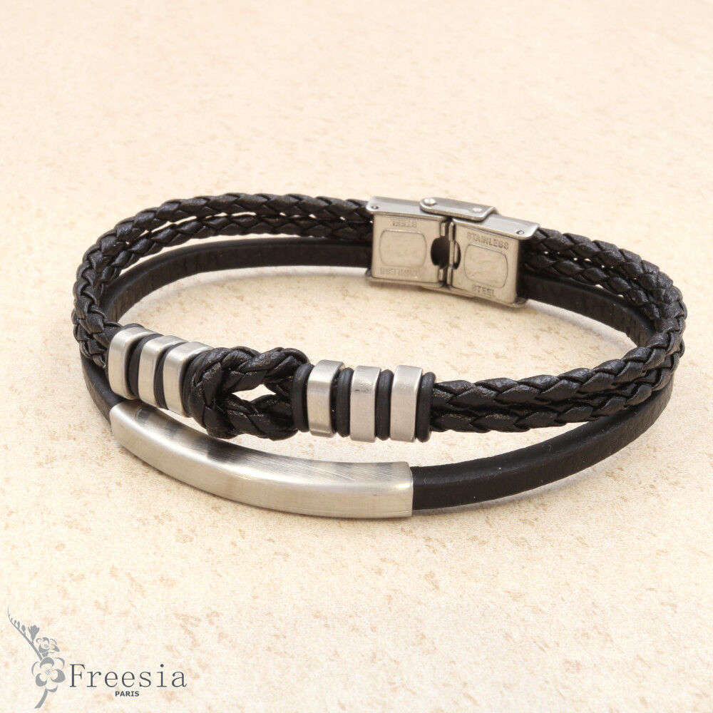 Bracelet homme cuir et acier - 10292