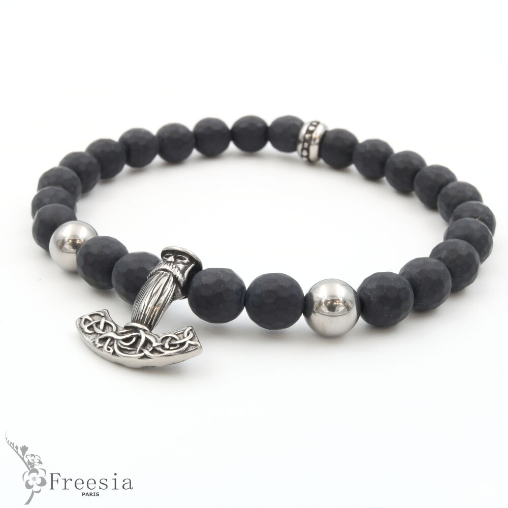 Armband homme pierre naturelle et acier - 10623