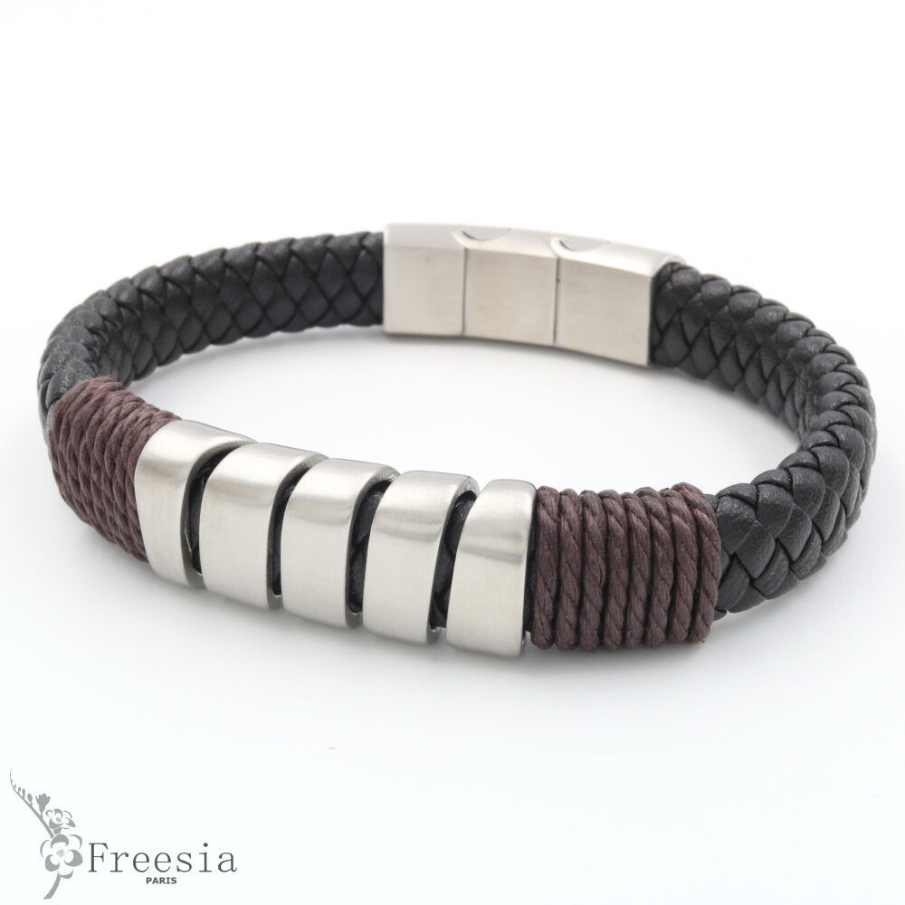 Pulsera hombre cuero y acero - 10669