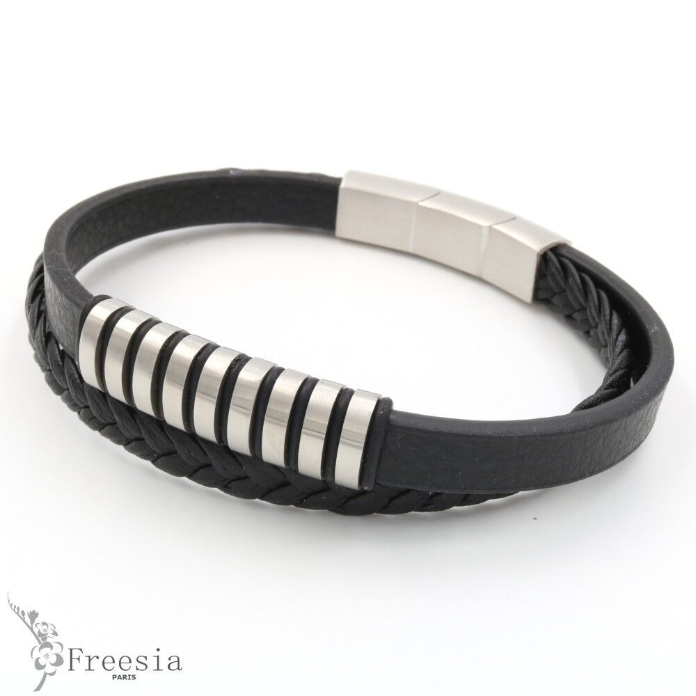 Pulsera hombre cuero y acero - 10686