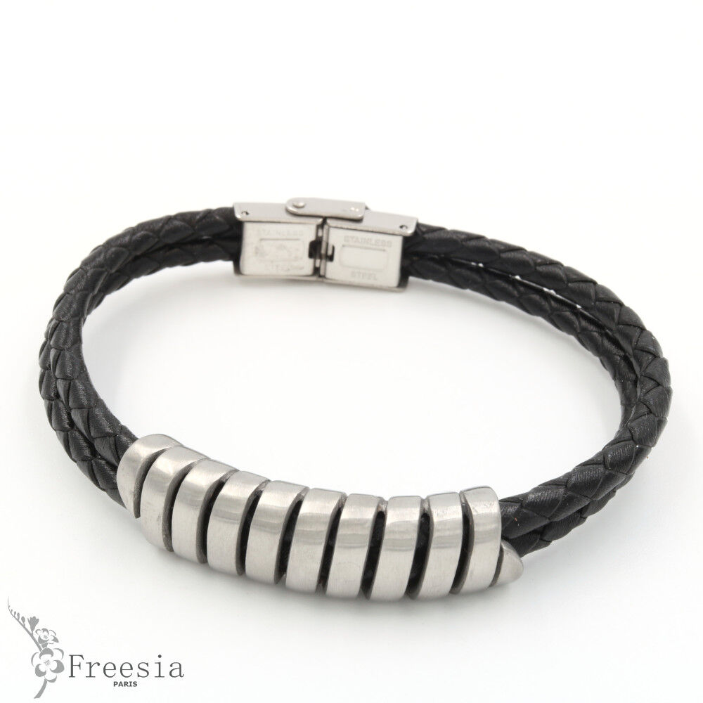 Pulsera hombre cuero y acero - 10690