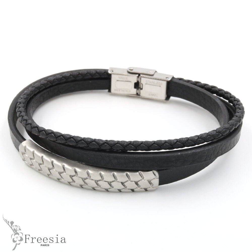 Pulsera hombre cuero y acero - 10692