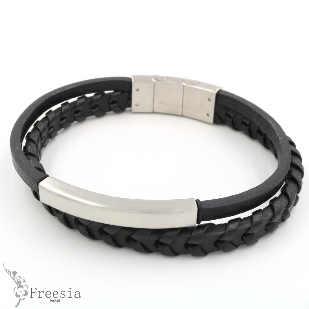 Pulsera hombre cuero y acero - 11600