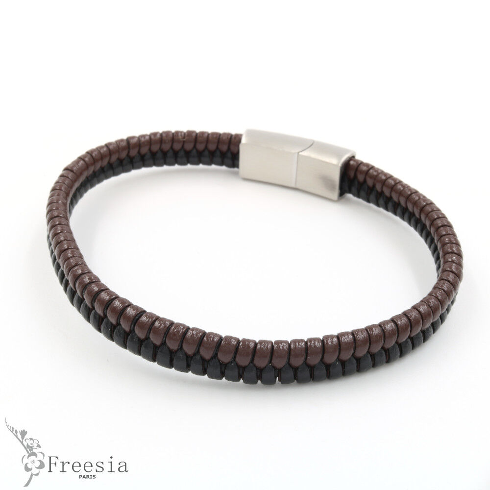 Pulsera hombre cuero y acero - 11603