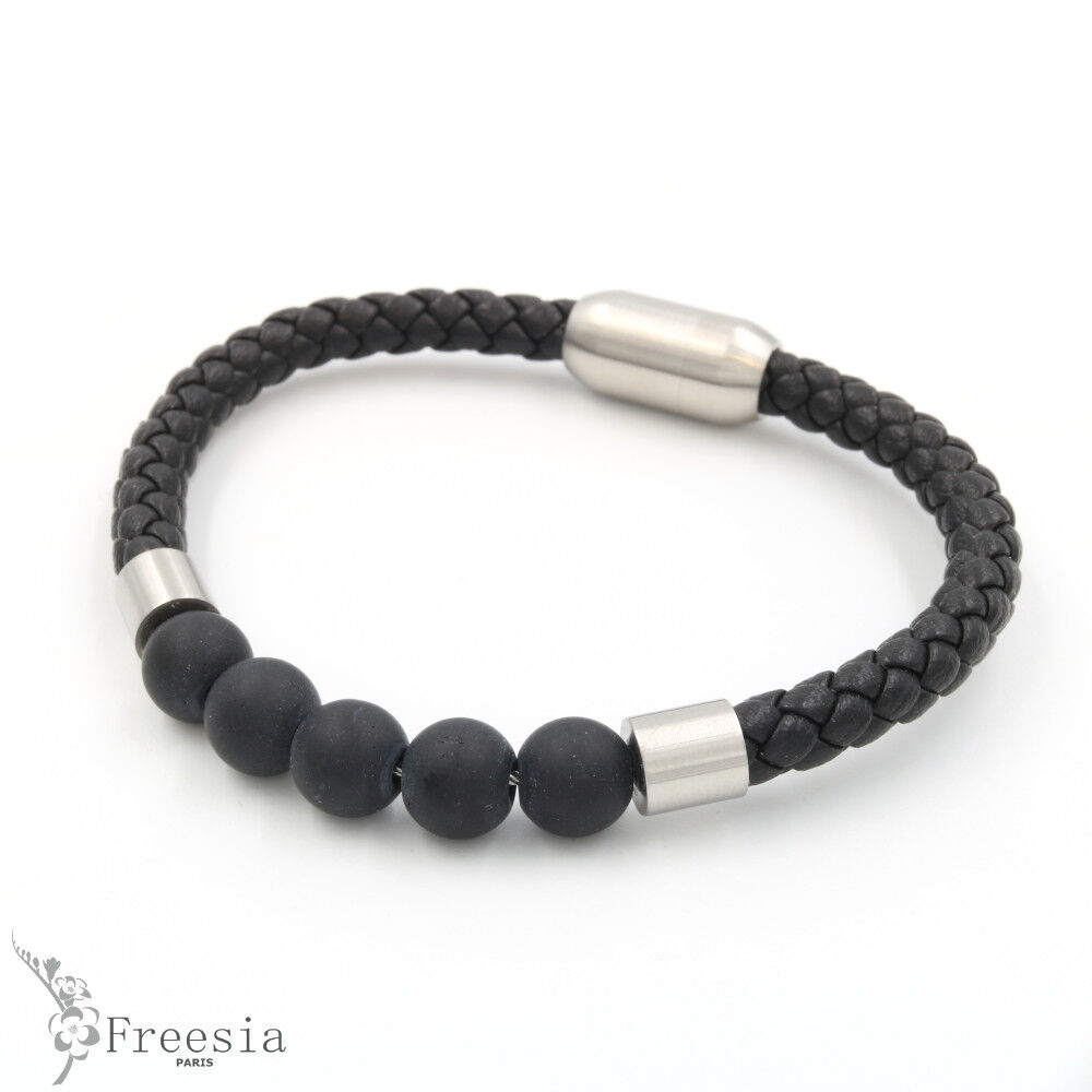 Pulsera hombre cuero y acero - 11605