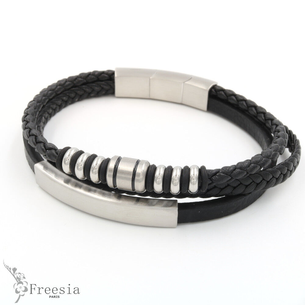Pulsera hombre cuero y acero - 11608