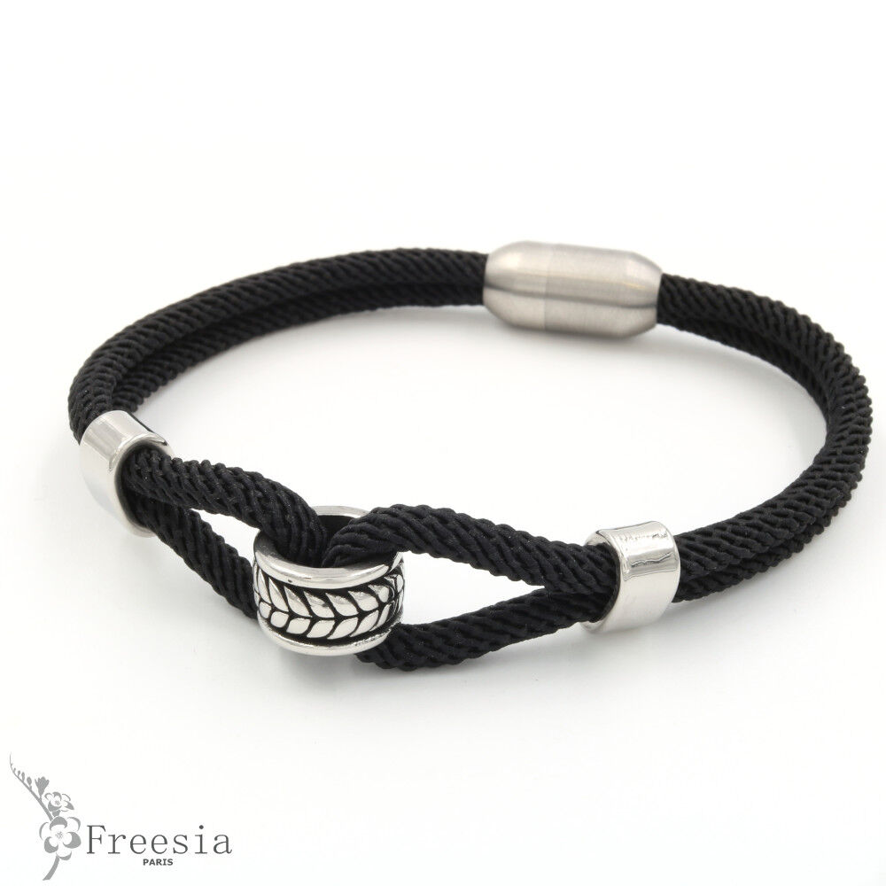 Pulsera hombre acero y cordón - 11630