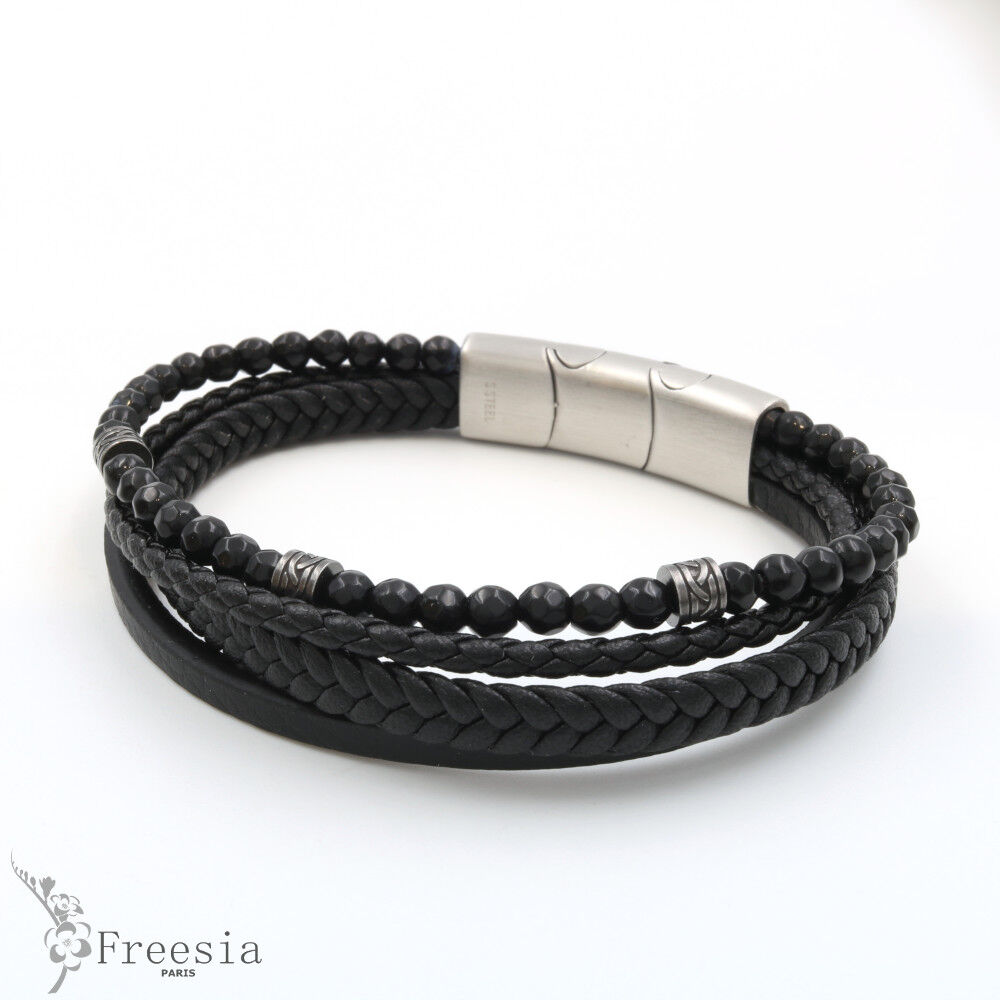 Bracelet homme cuir et acier - 11633