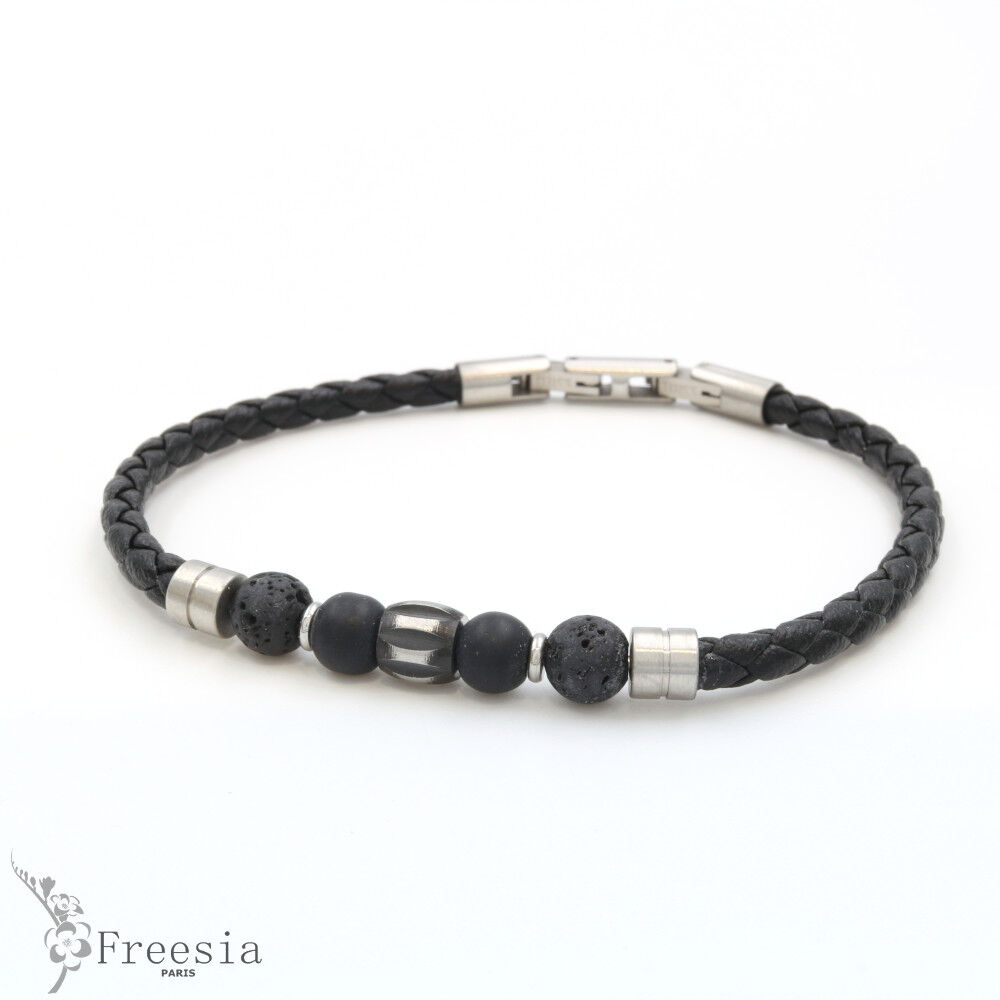 Bracelet homme cuir et acier - 11636