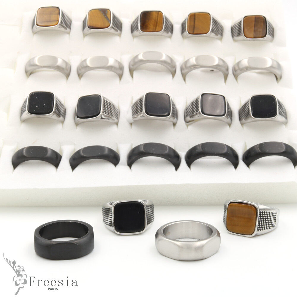 Bague homme acier et pierre naturelle - 11643