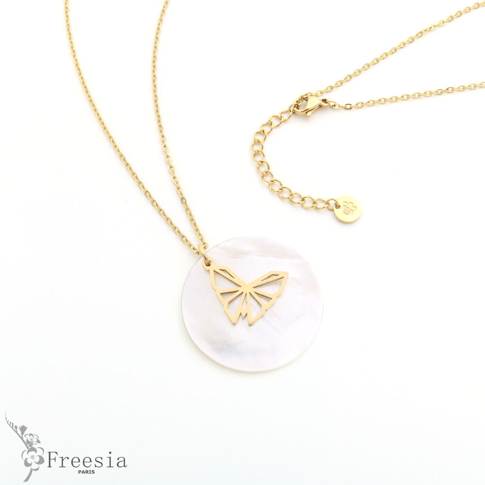 Sautoir acier et nacre – 12155