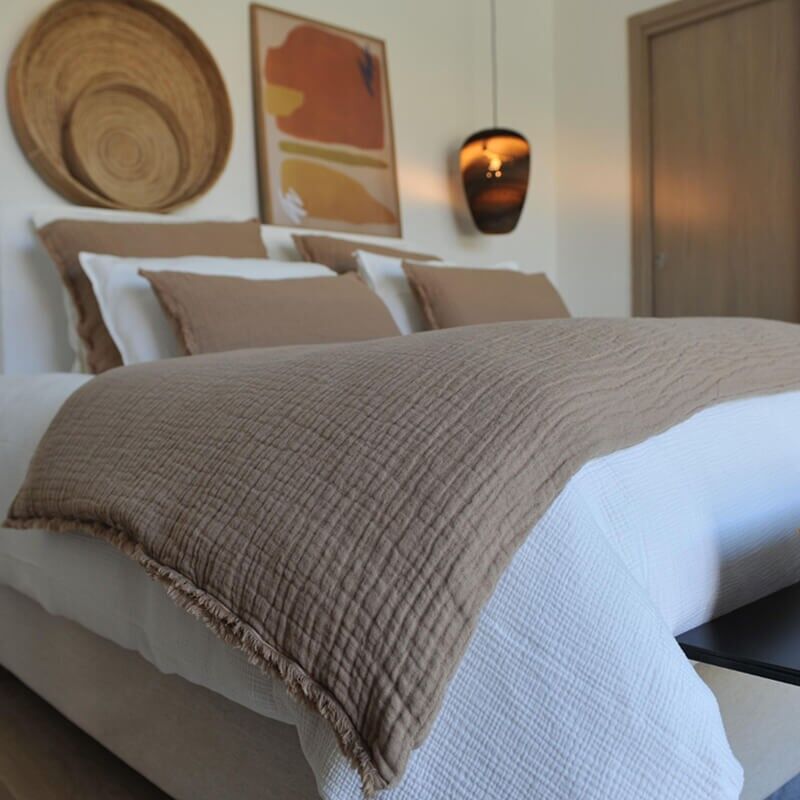 EdredonTinon coton et lin Gaufré Cannelle 85X200 CM