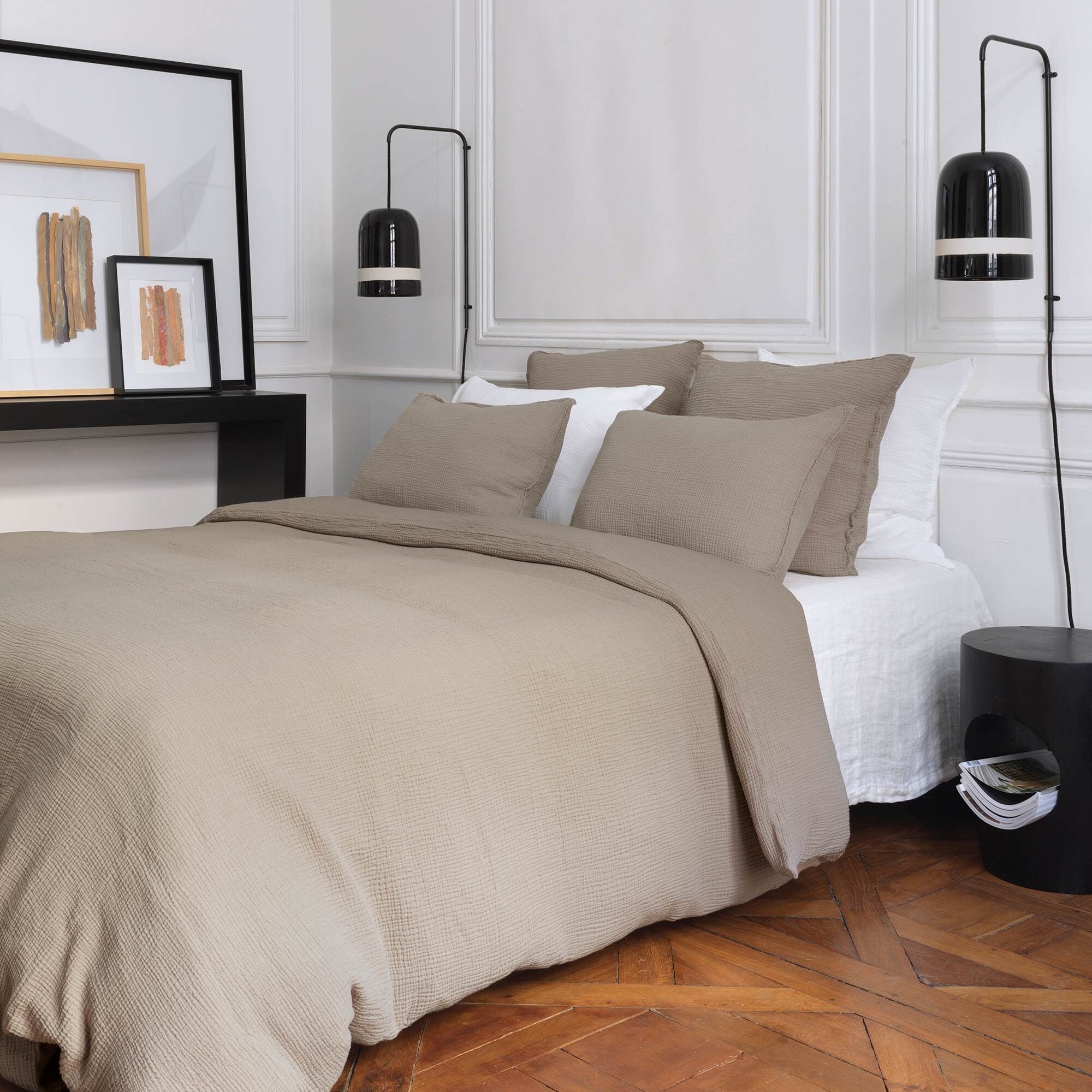 Taie d'oreiller gaze de coton grège 65X65 CM