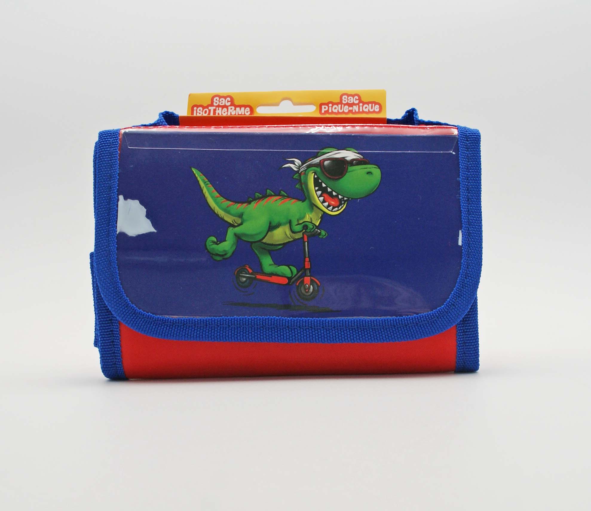 Sac à Goûter Isotherme Pliable et Personnalisable – Motif Dino Trottinette