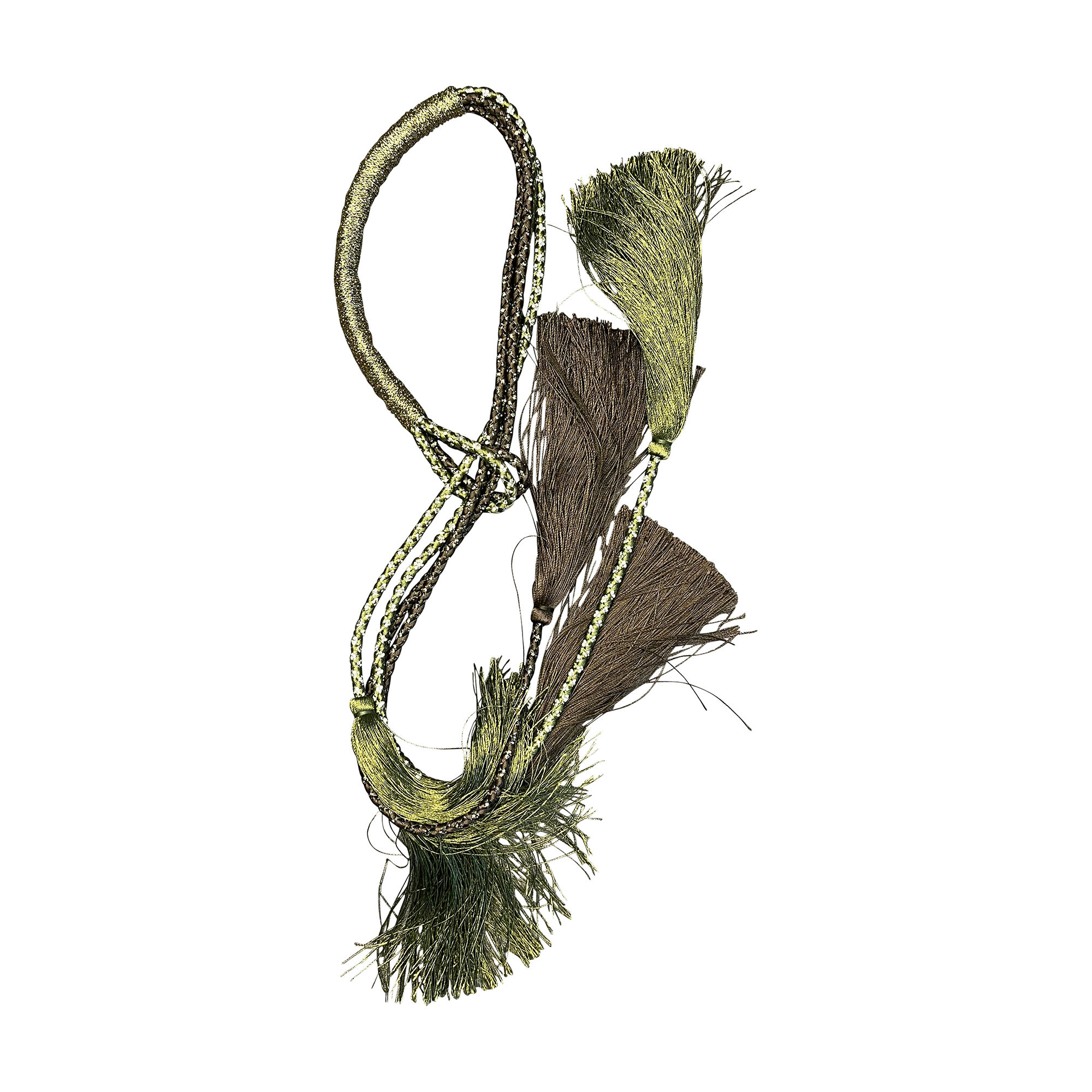 Collier double avec pompons et cristaux col.vert chocolat