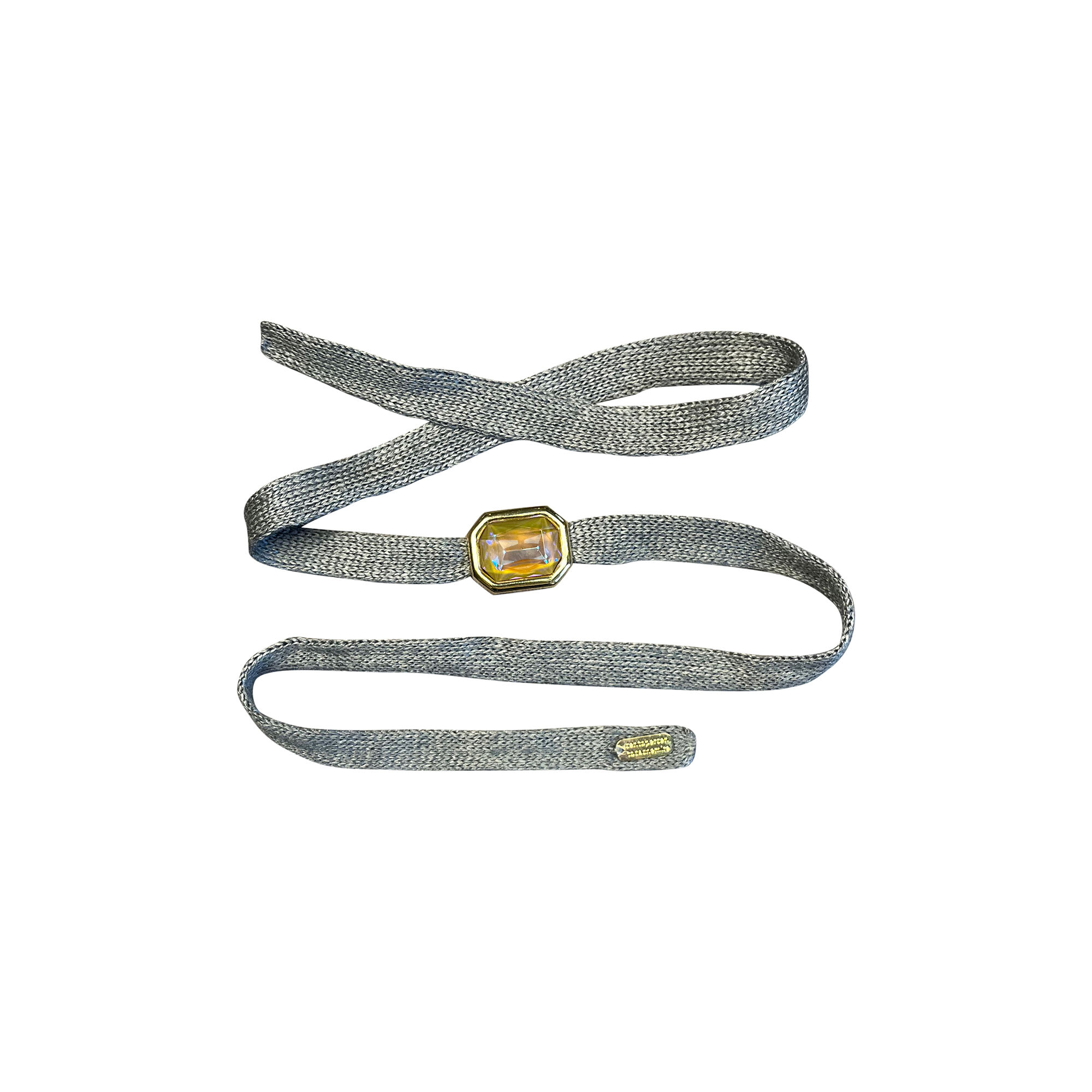 Bracelet/ras-de-cou en lin avec cabochon gris-beige