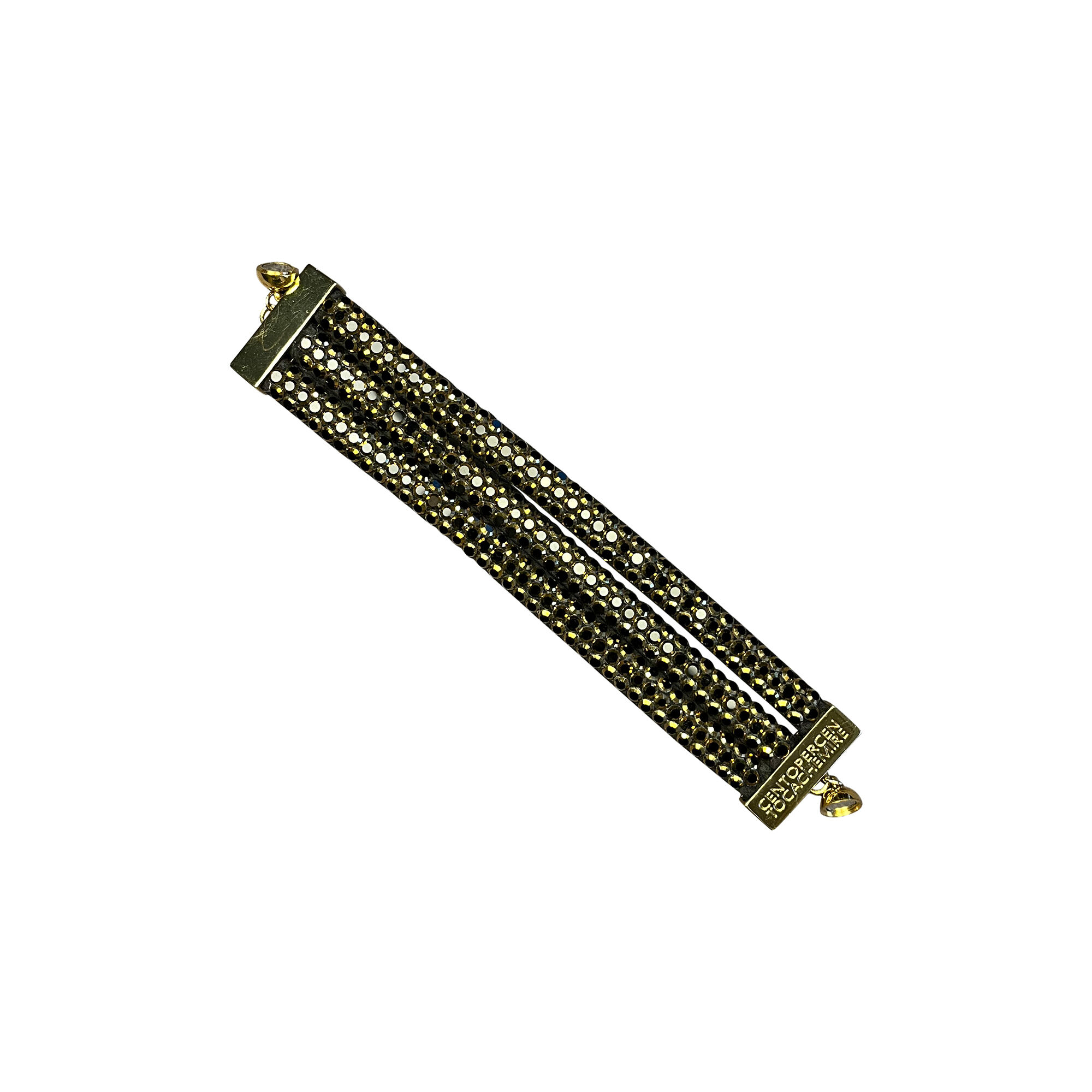 Bracelet à 3 rangs en cuir et cristal noir