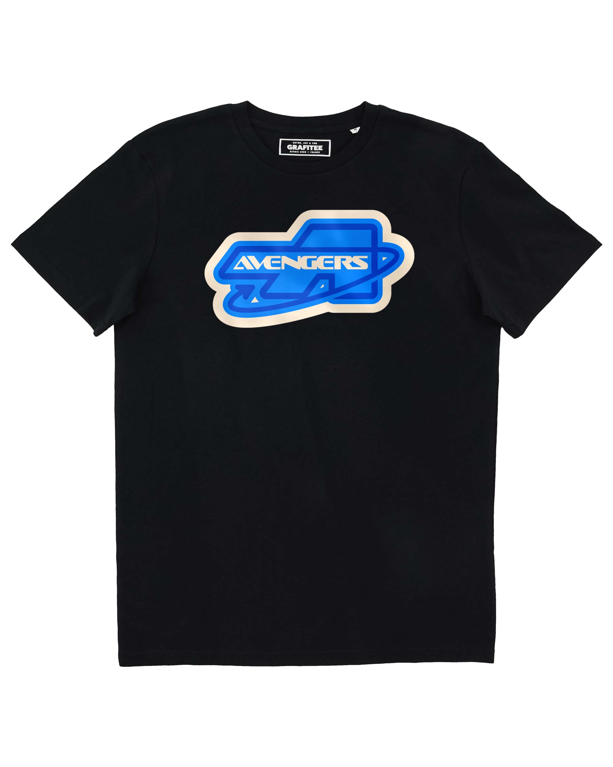 Schwarzes Avengers-Abzeichen-T-Shirt, 100 % Bio-Baumwolle