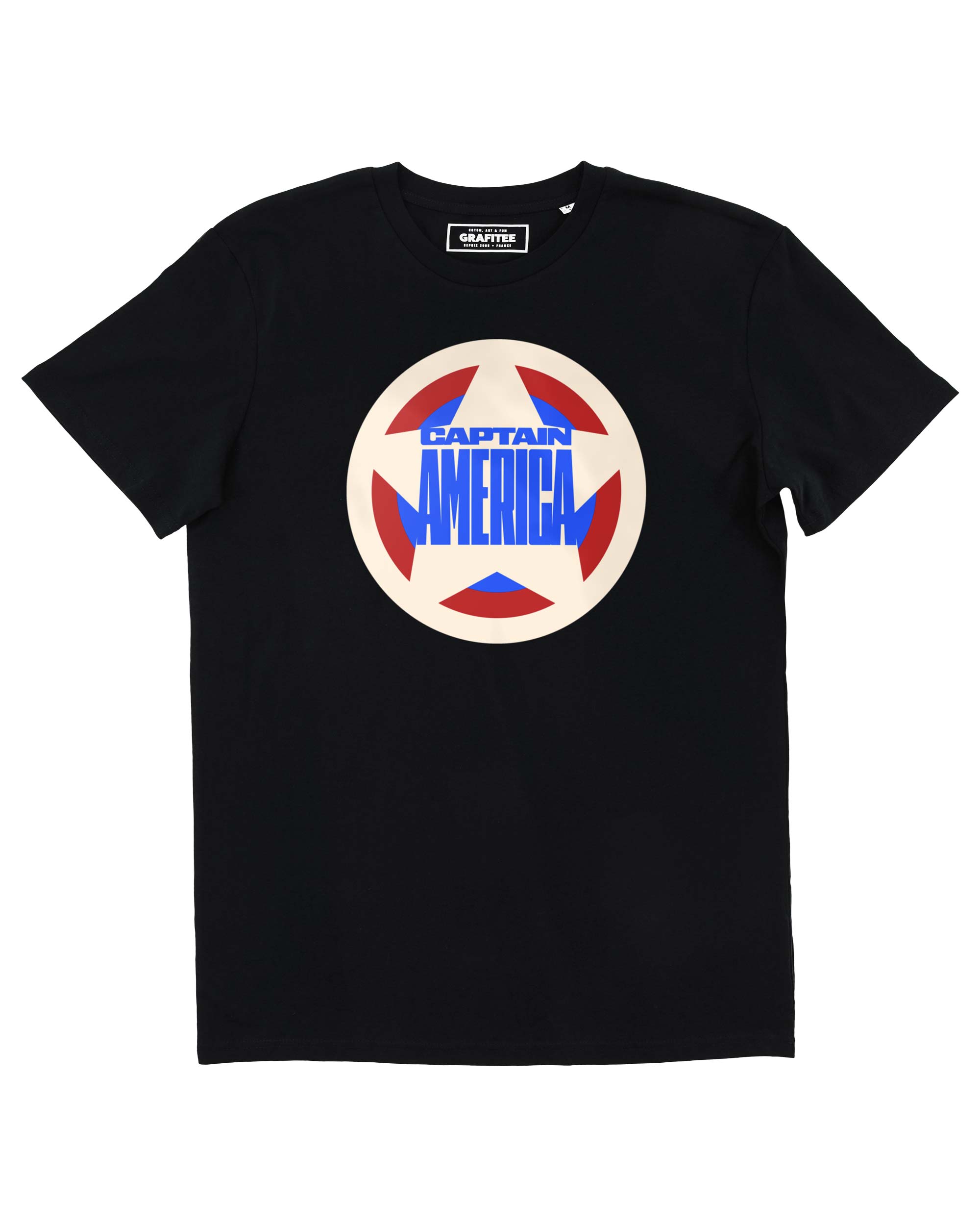 Schwarzes Captain America T-Shirt mit Abzeichen, 100 % Bio-Baumwolle