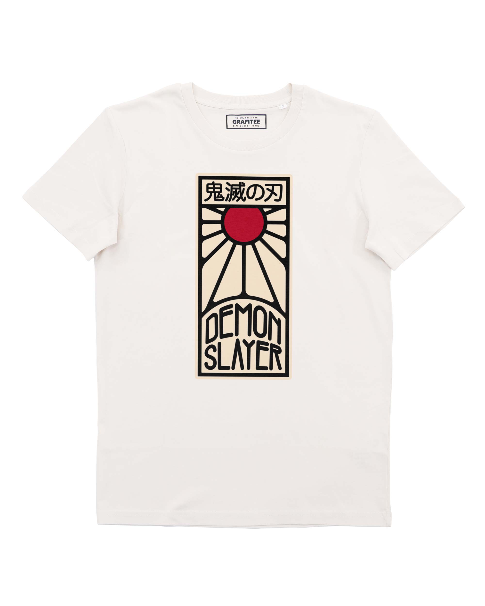 Cremefarbenes Demon Slayer-Abzeichen-T-Shirt, 100 % Bio-Baumwolle
