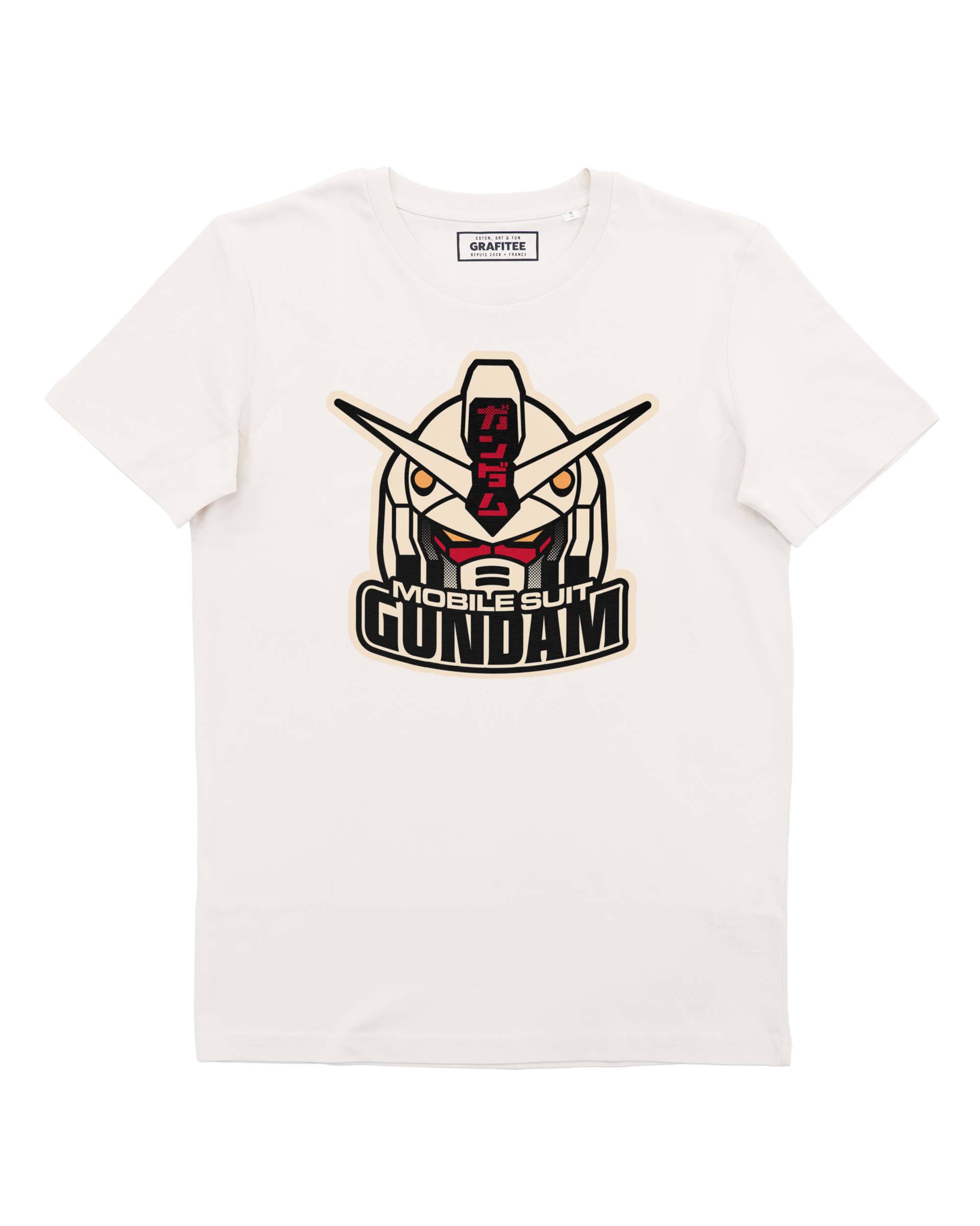 Cremefarbenes Gundam-T-Shirt mit Aufdruck, 100 % Bio-Baumwolle
