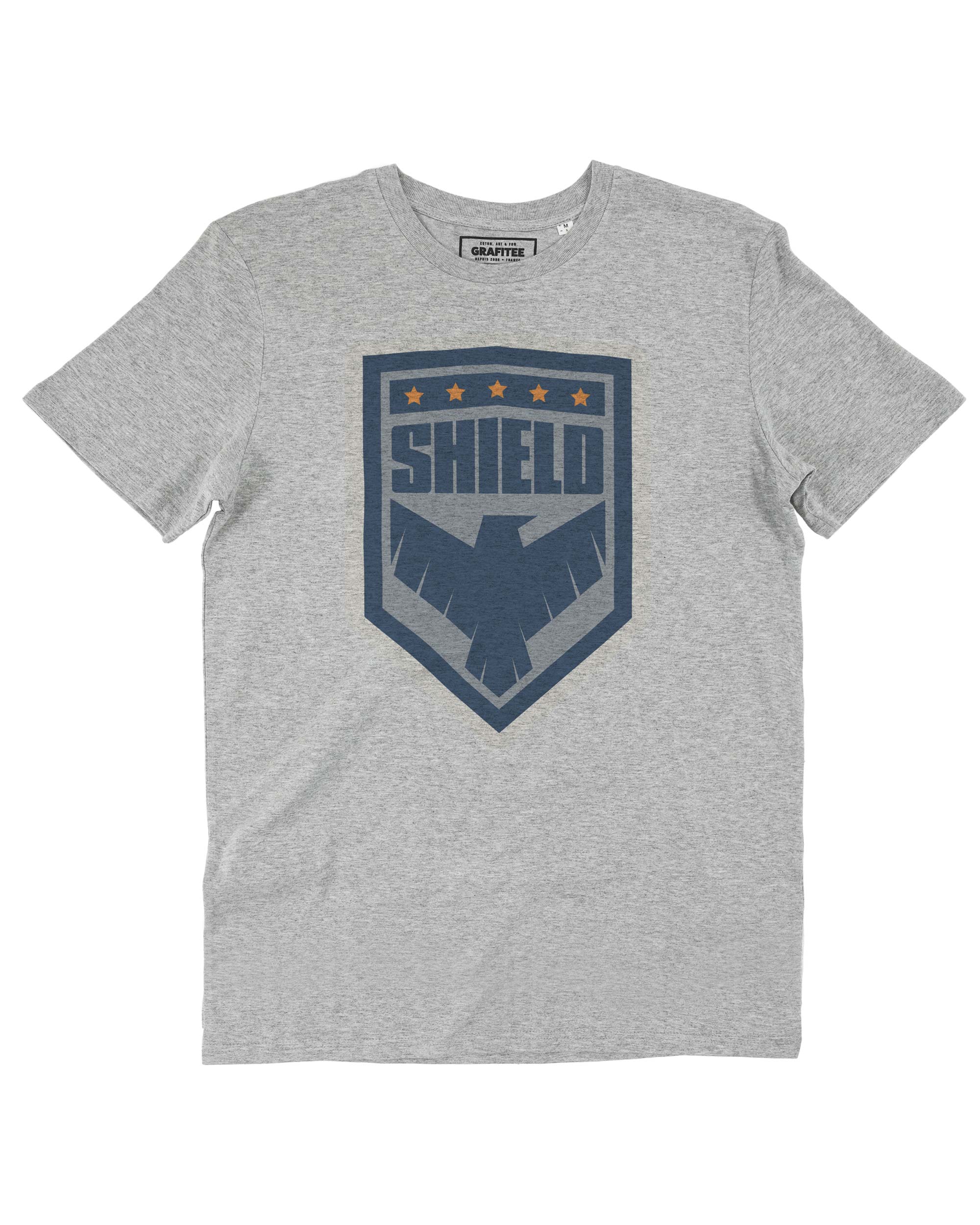 Teeshirt Badge Shield gris chiné 100% coton bio GOTS