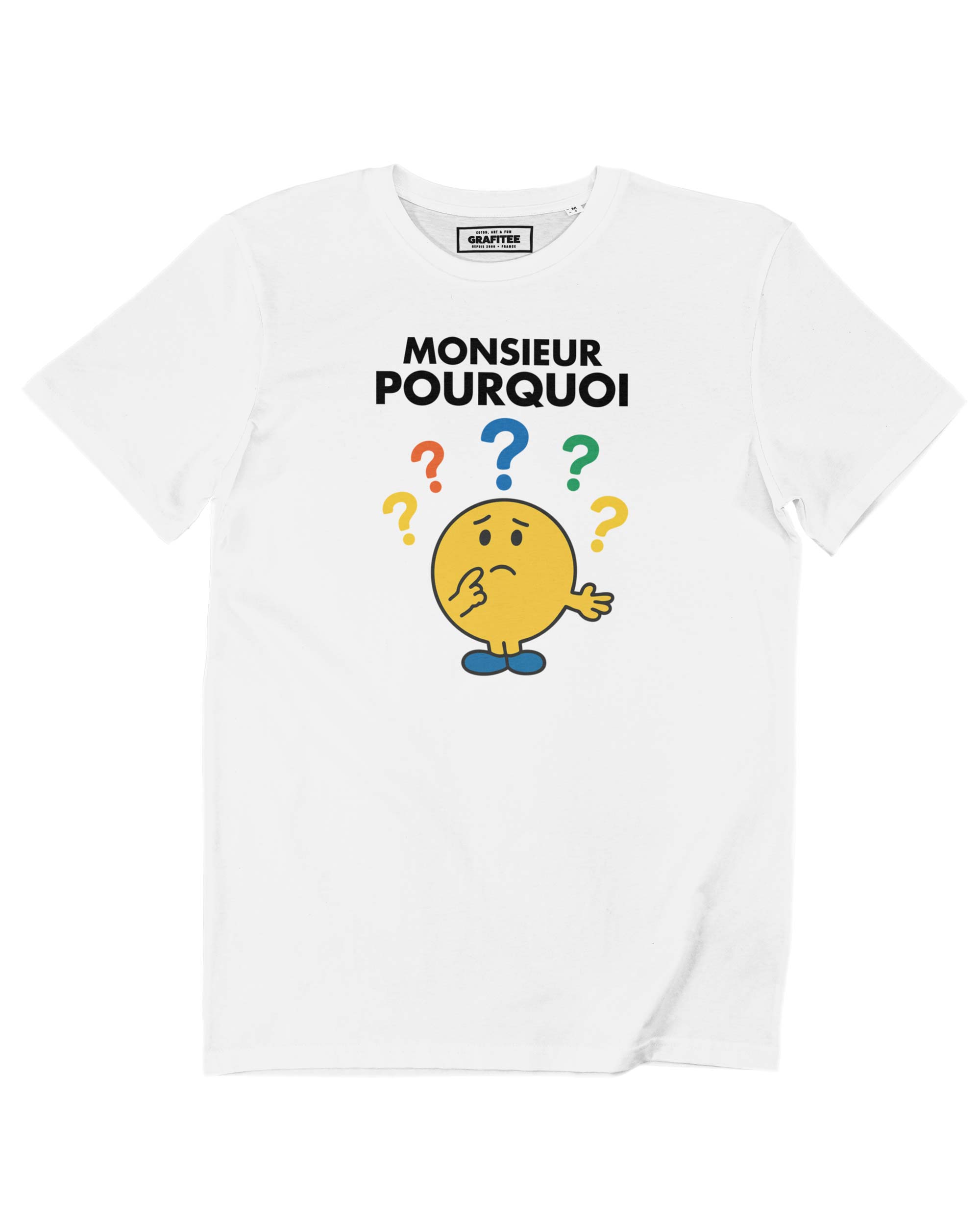 Weißes Mr. Why T-Shirt, 100 % Bio-Baumwolle