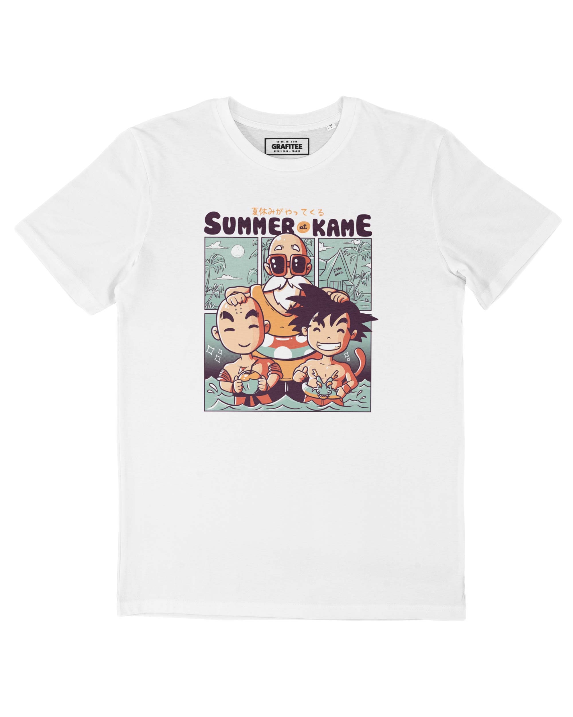 Sommer bei Kame – weißes T-Shirt aus 100 % Bio-Baumwolle (GOTS-zertifiziert)