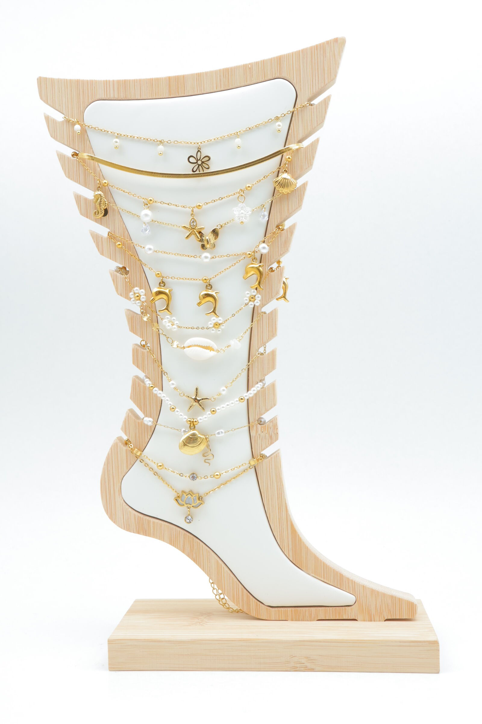 Set mit 10 Edelstahl-Fußkettchen inklusive Präsentationsständer - PR-CHEVILLE23