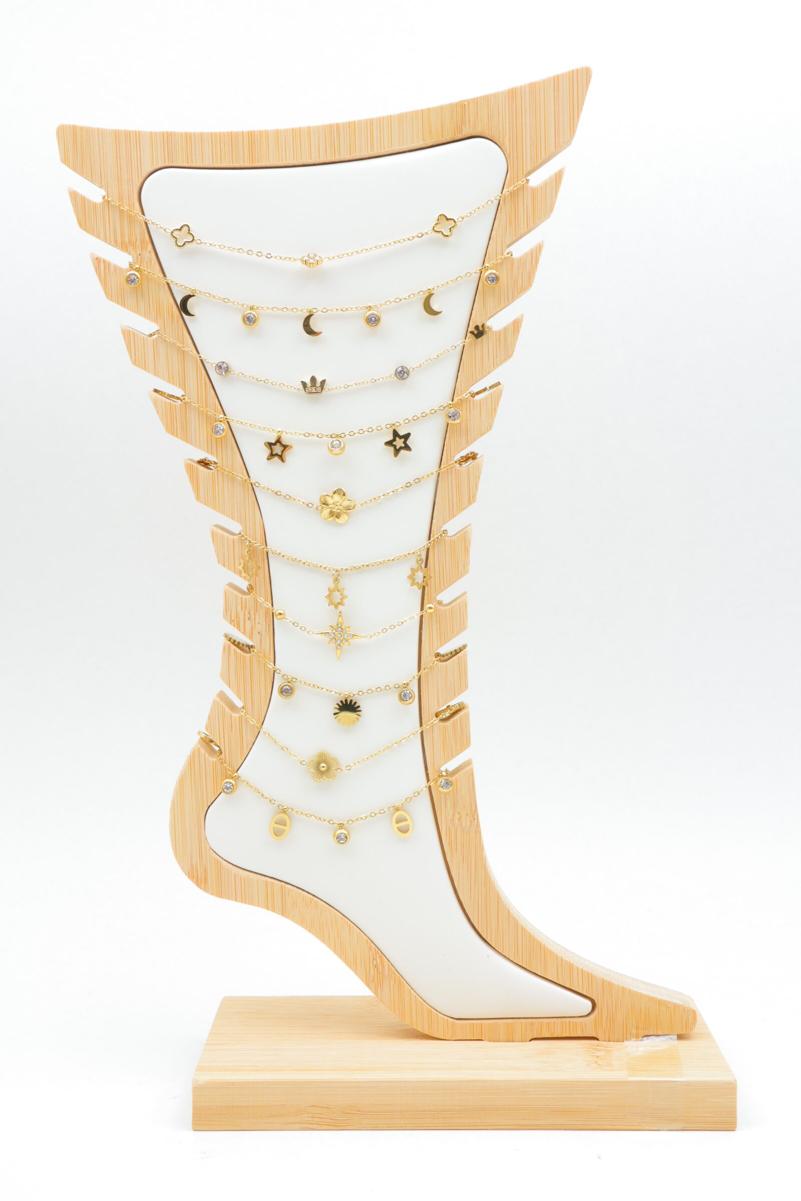 Set mit 10 Edelstahl-Fußkettchen inklusive Präsentationsständer - PR-CHEVILLE24