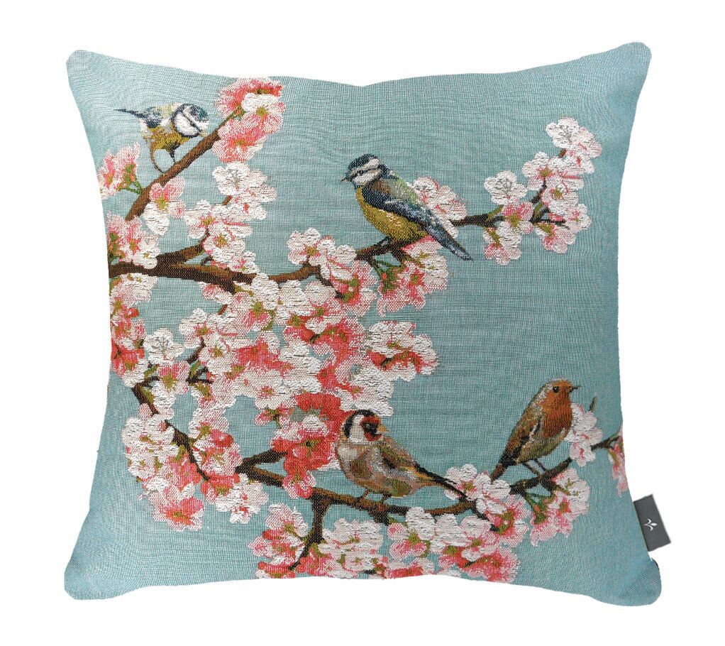 Wandteppich-Kissenbezug mit Spatzen auf einem Ast