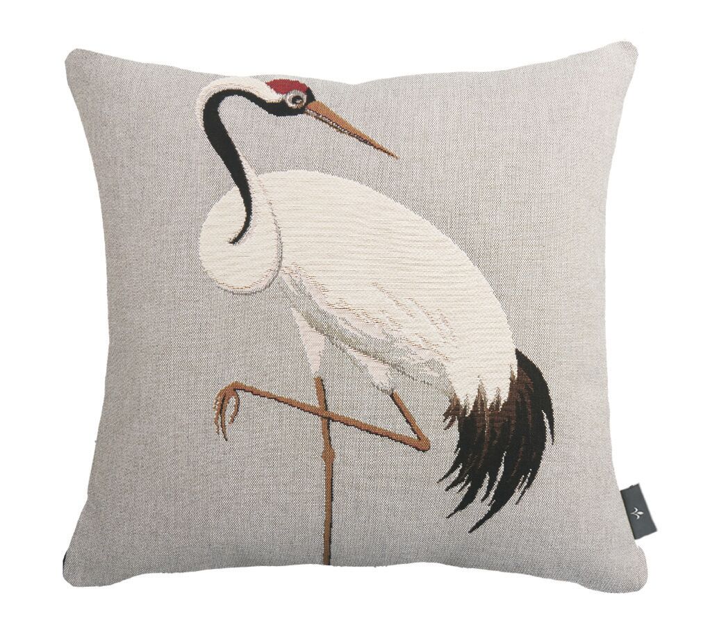 Kissenbezug aus weißem Kranich-Wandteppich