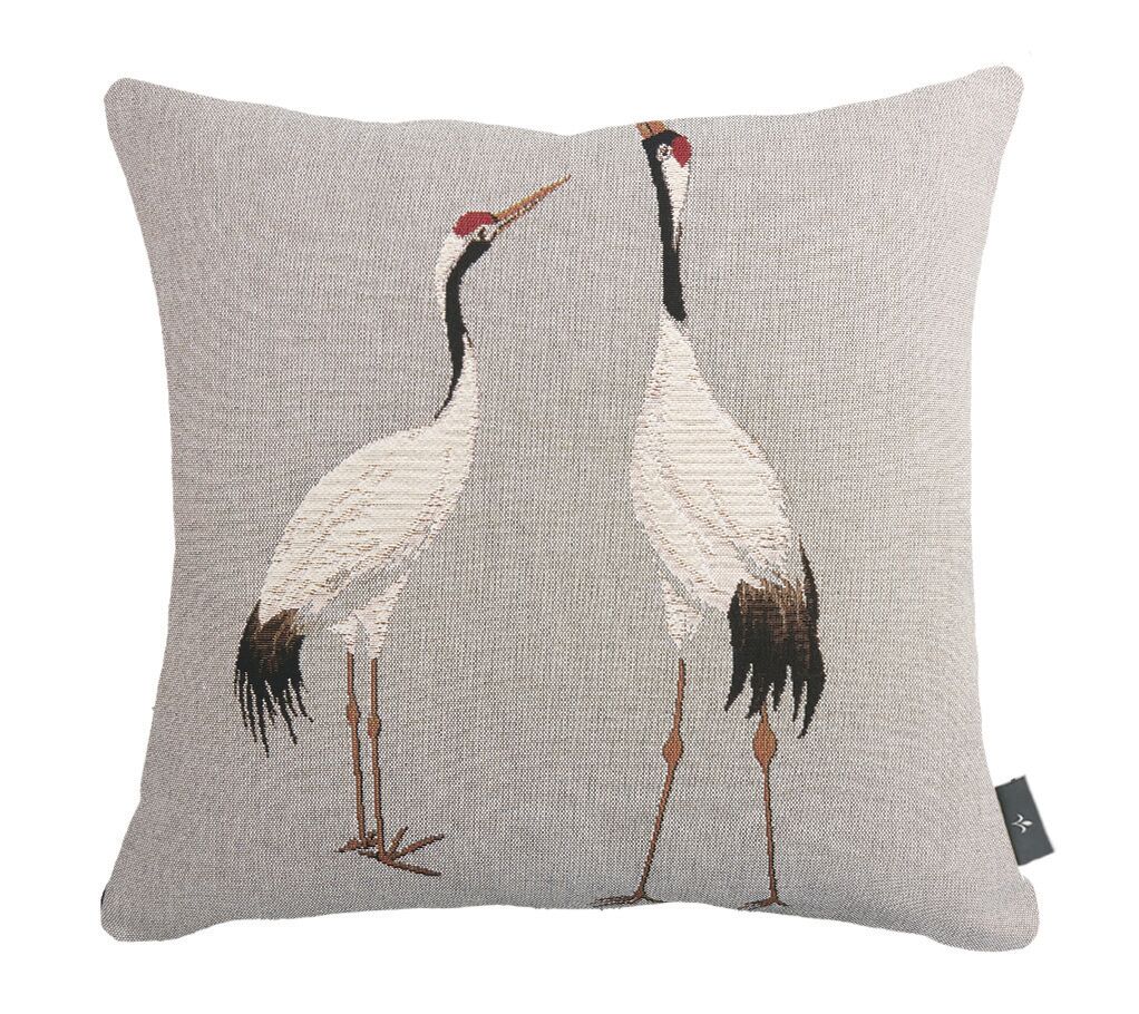 Kissenbezug aus Wandteppich, Duo weißer Kraniche