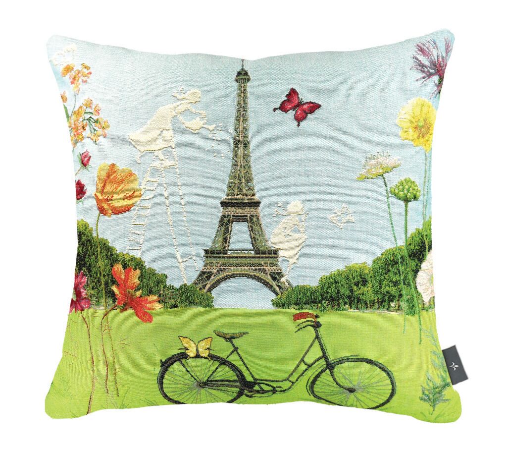 Kissenbezug mit Paris-Motiv, Blumenmuster, Eiffelturm
