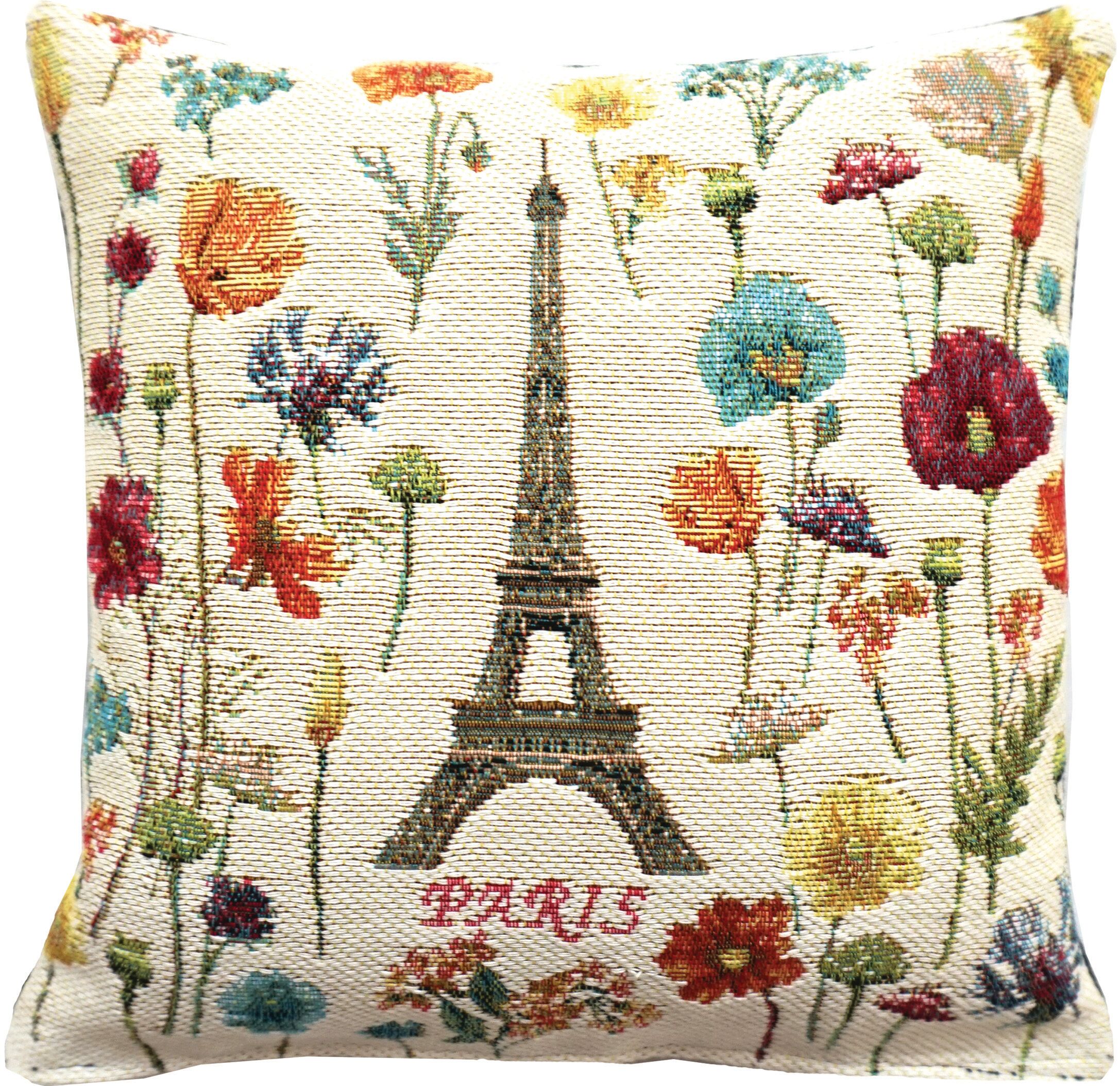 Kissenbezug mit Eiffelturm- und Blumenmotiv
