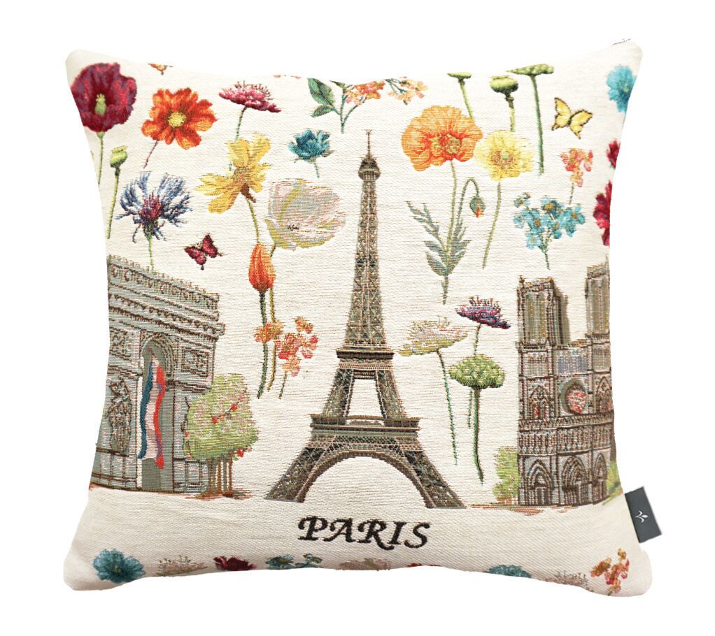 Kissenbezug mit Denkmälern und leuchtenden Blumen