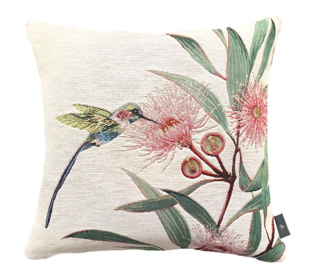 Kissenbezug aus Eukalyptus und grünem Kolibri-Motiv