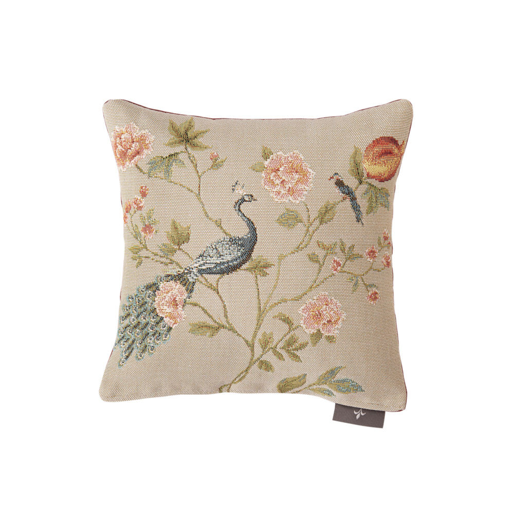 Kissenbezug mit Grenadier- und Pfauenmotiv