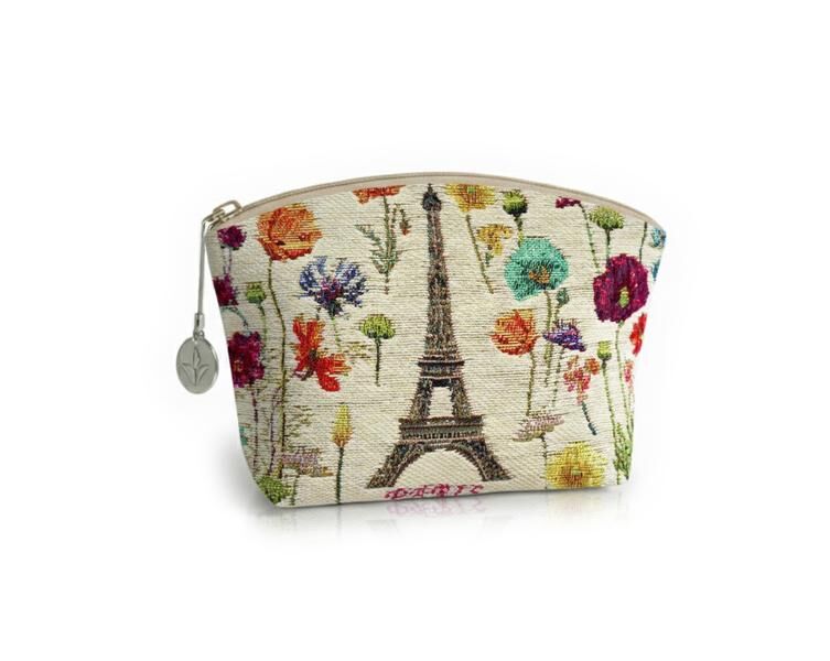 Kosmetiktasche mit Eiffelturm und bunten Blumen