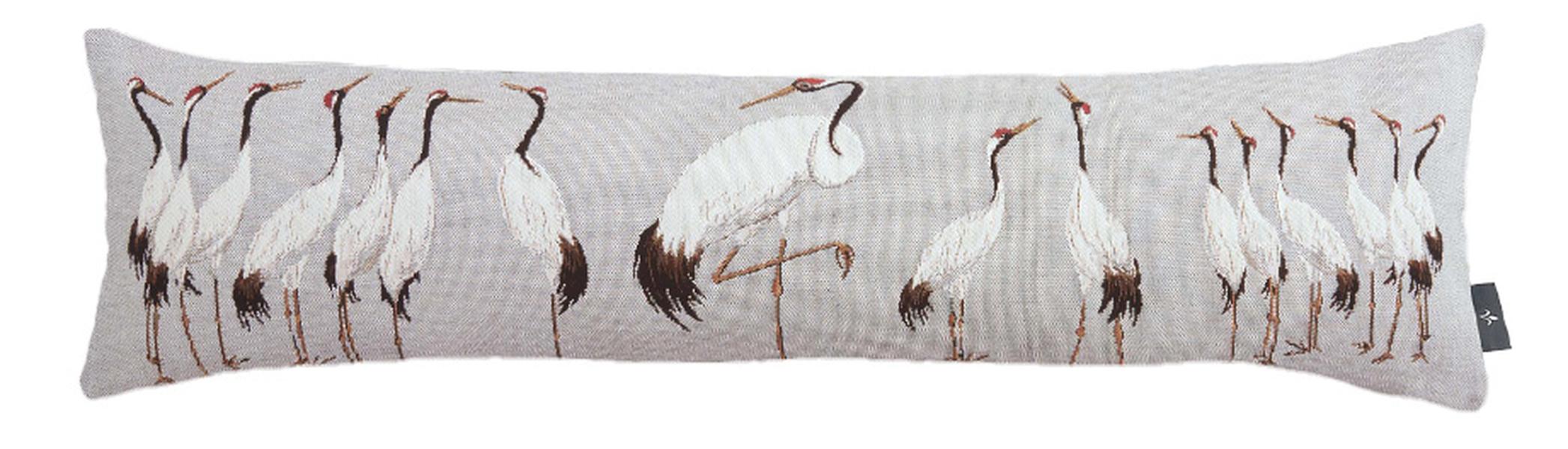 Langer Kissenbezug mit weißen Kranichen