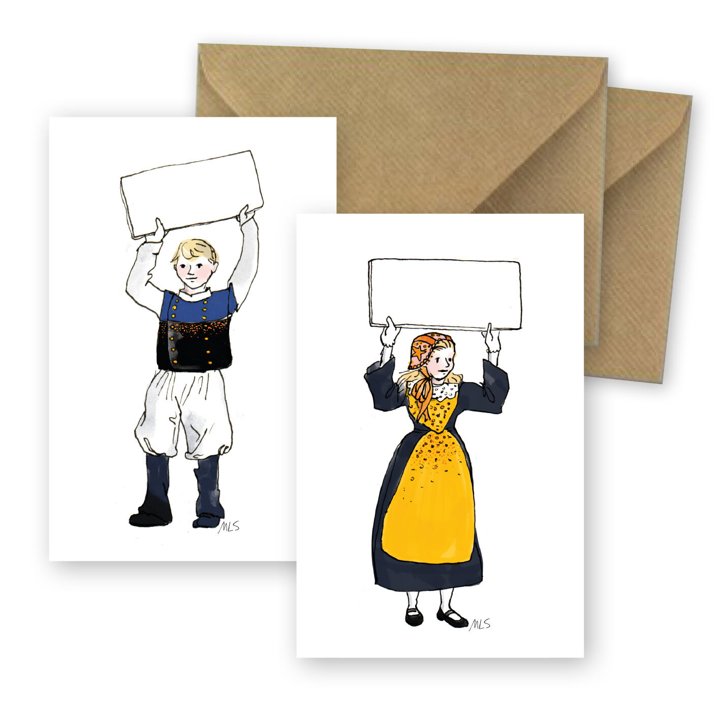 2 Mini-Cartes Breton-Bretonne + Umschläge